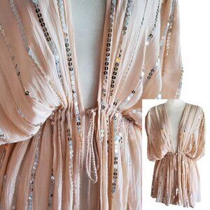Vince Camuto Sequin Embellished Tunic in Peach and Silver